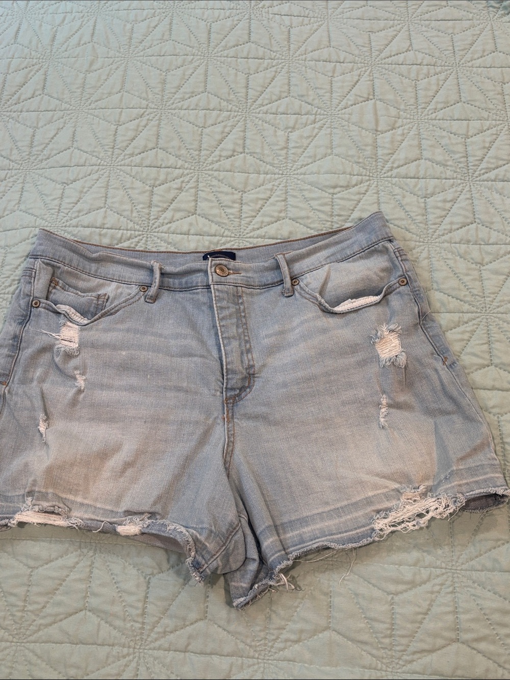 Light Blue Distressed Denim Shorts